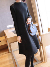 Loose Solid Round-Neck Knitting Sweater Dress